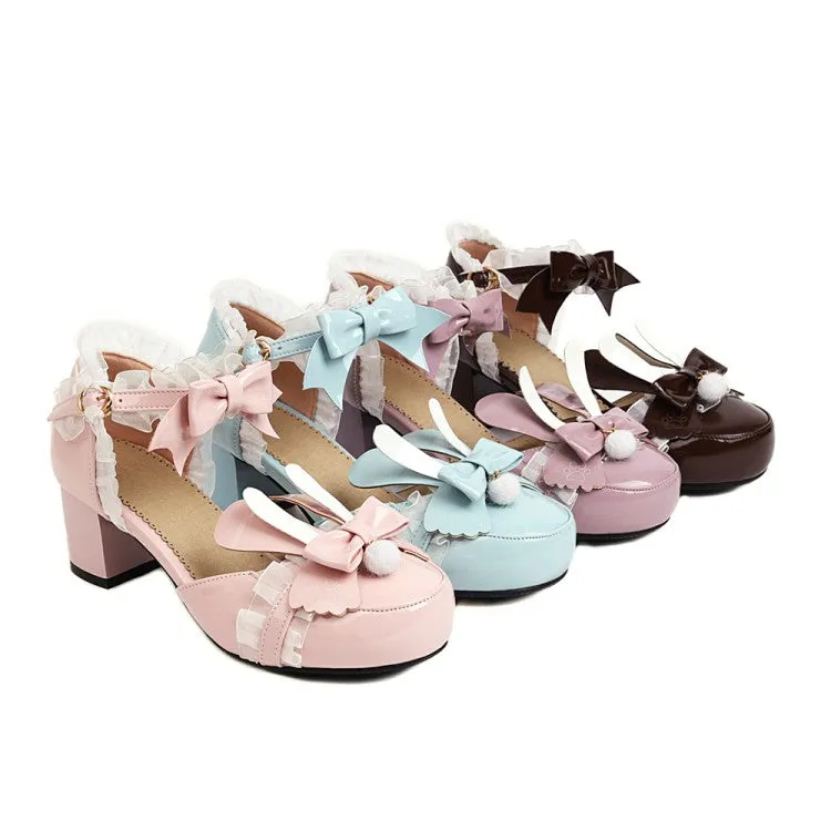 Women's's Lolita Closed Toe Butterfly Knot Lace Mid Block Heel Sandals