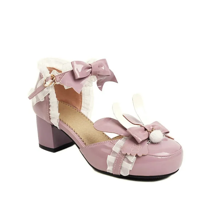 Women's's Lolita Closed Toe Butterfly Knot Lace Mid Block Heel Sandals