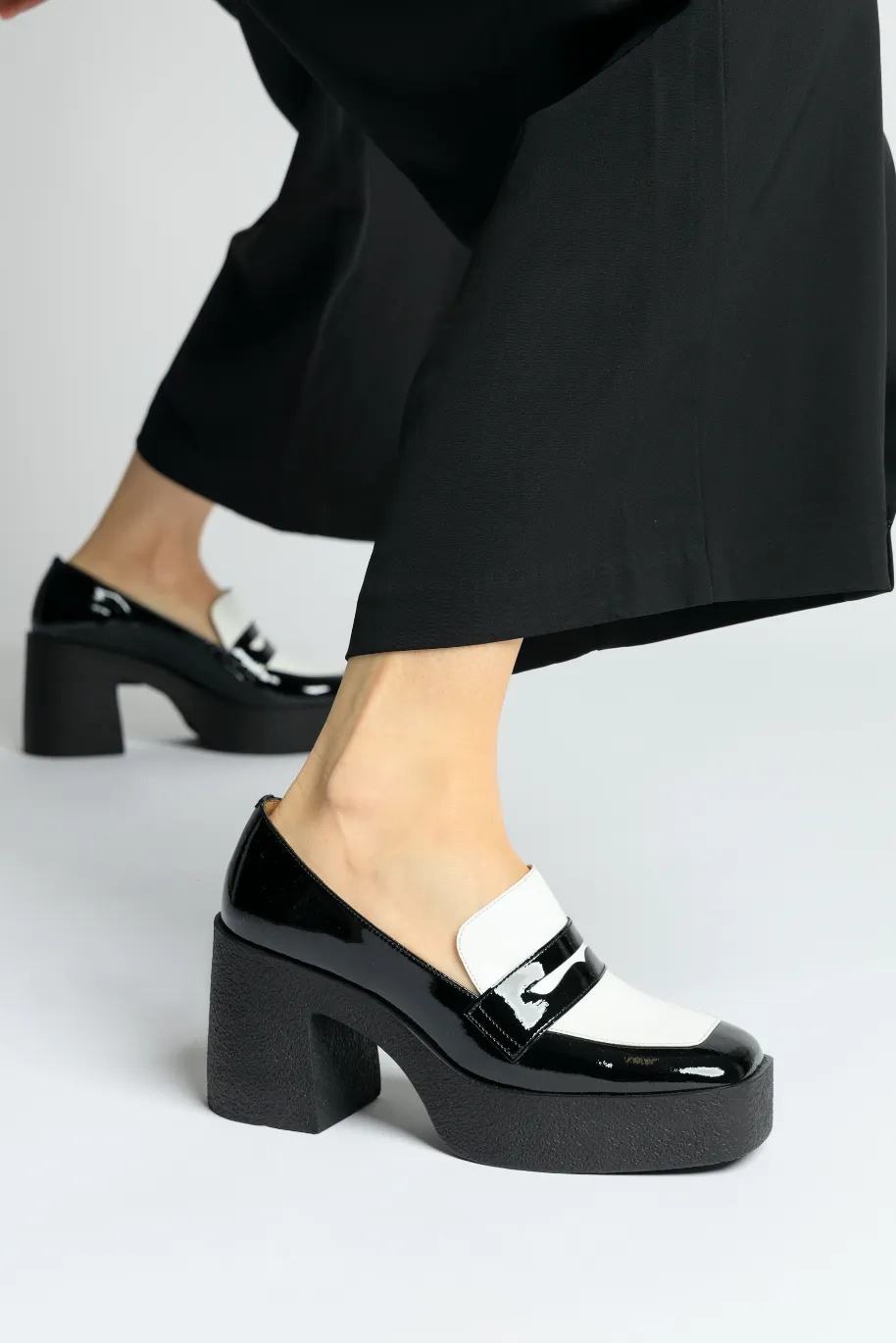 Yoko Black White Patent Leather Chunky Loafers