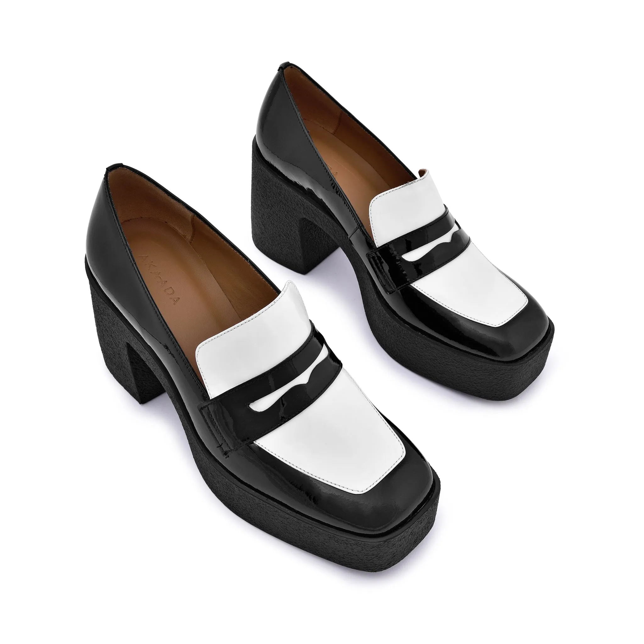 Yoko Black White Patent Leather Chunky Loafers